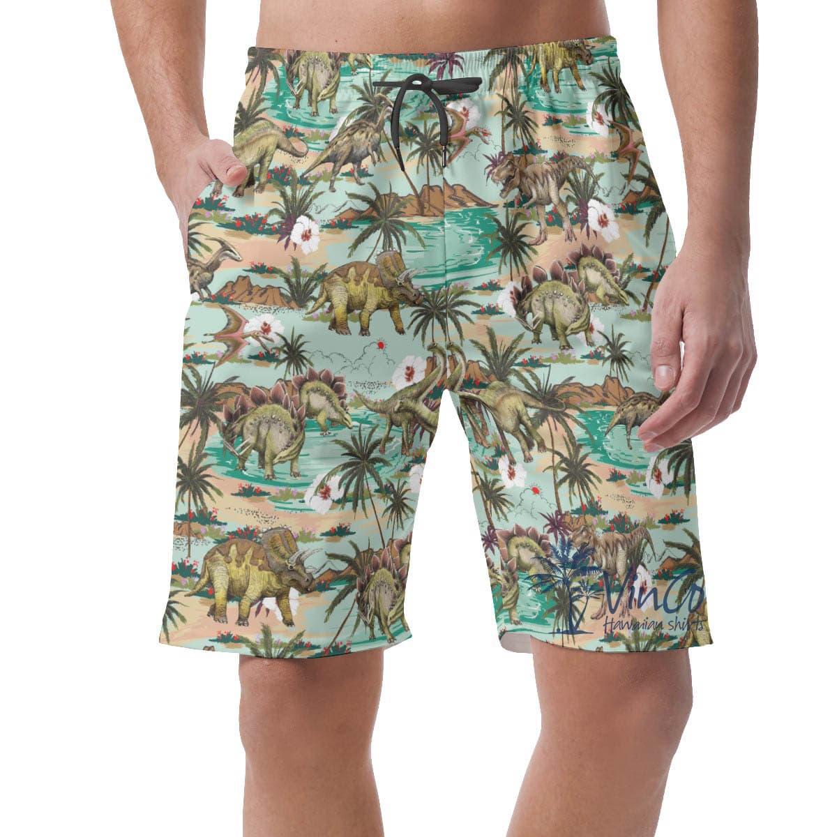 Dinosaur Tropical Summer Hawaiian Beach Shorts For Men
