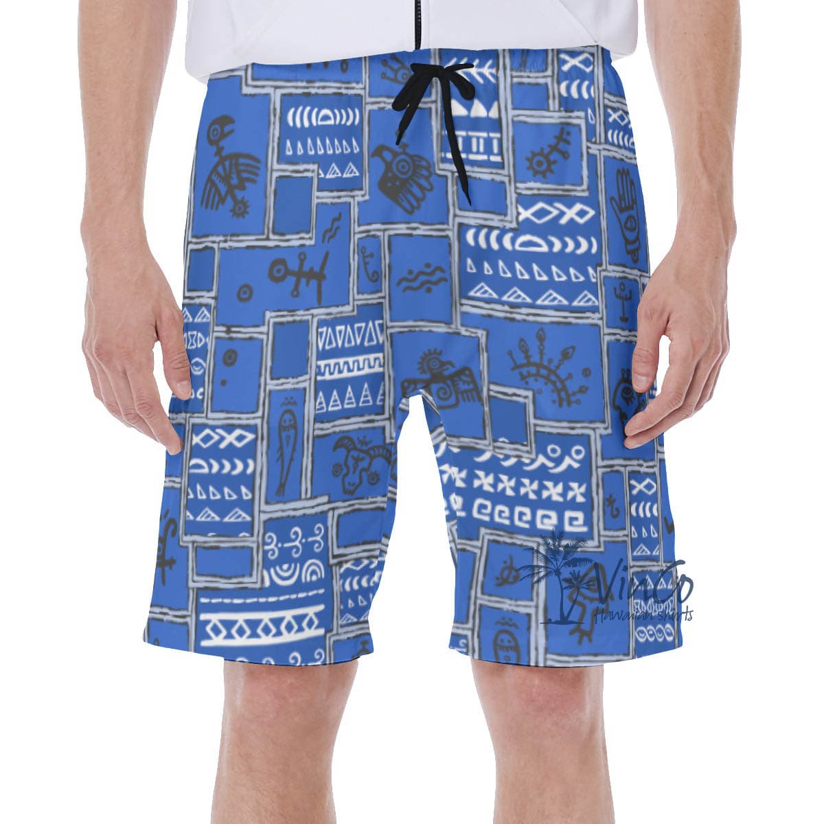 Ethnic Style Vintage Navy Hawaiian Swim Trunks For Men