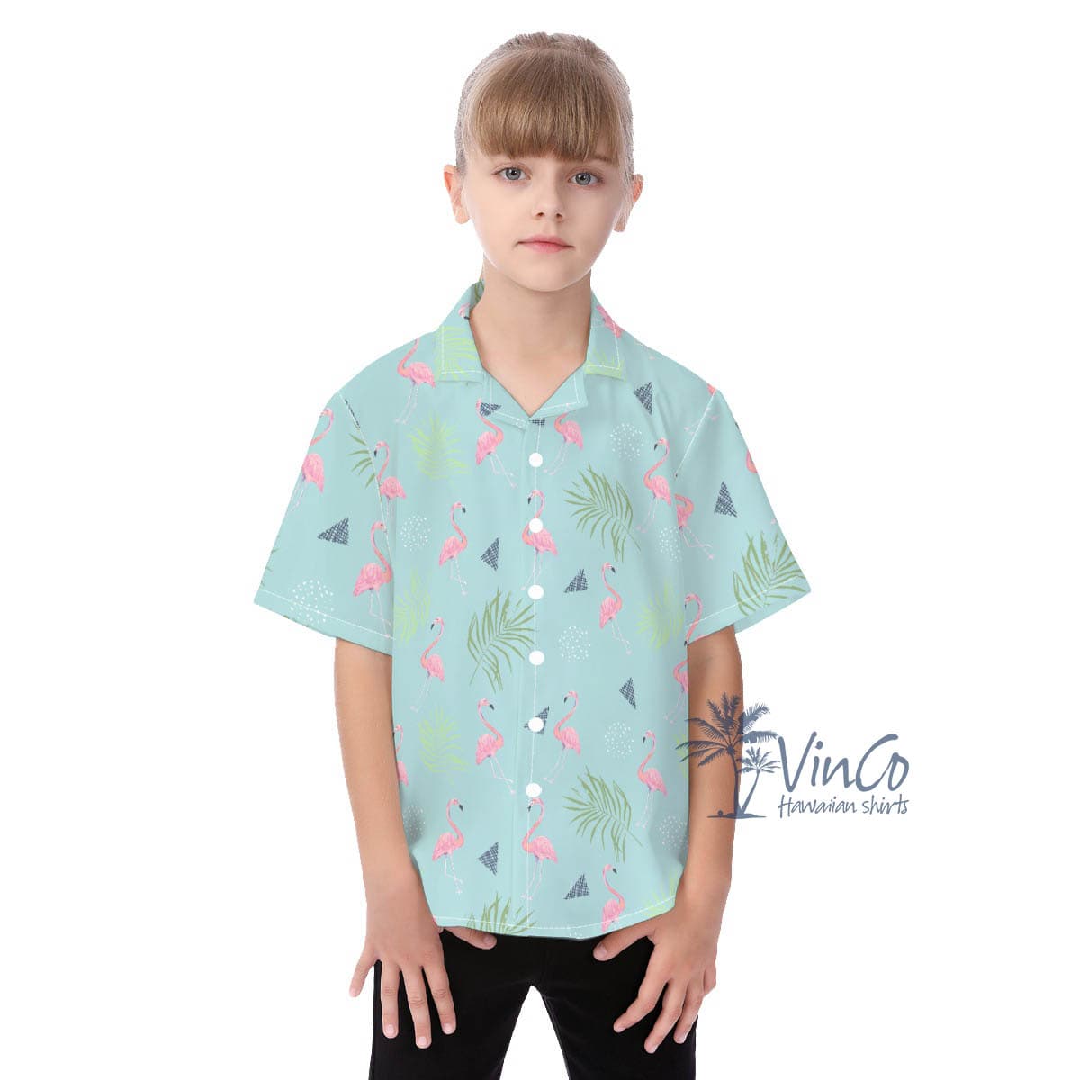 Flamingo Button Up Hawaiian Shirt For Kids (2)