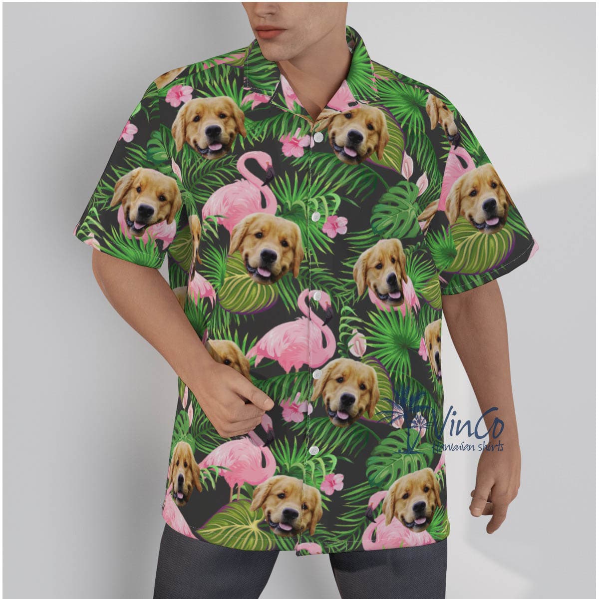 Flamingo Custom Dog Aloha Shirt For Men (2)