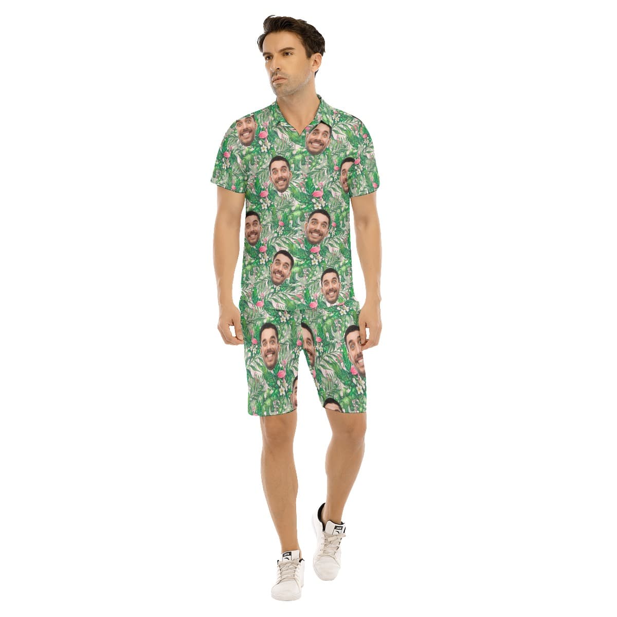 Flamingo Custom Face Hawaiian Outfits Shirt Set For Men (1)
