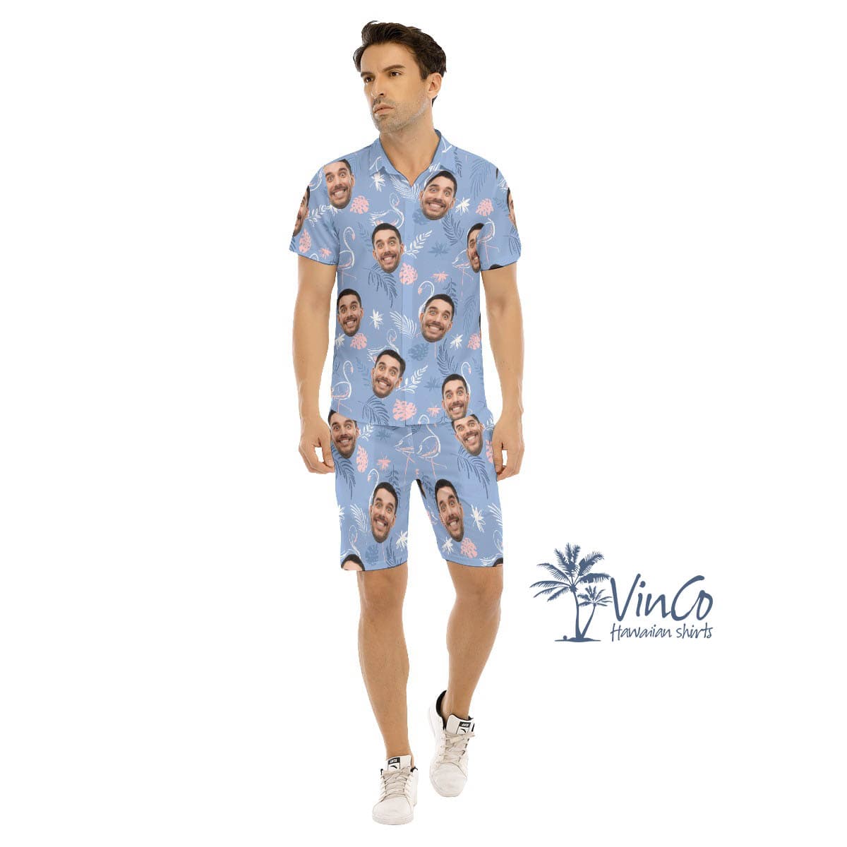 Flamingo Custom Hawaiian Shirt Set With Faces (2)