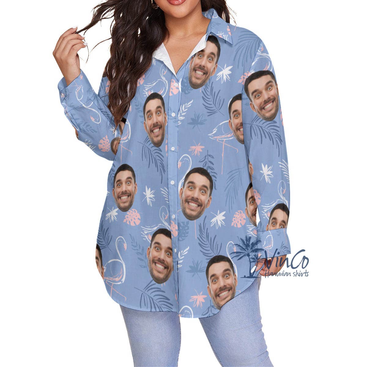 Flamingo Custom Plus Size Hawaiian Shirt For Women With Faces (4)