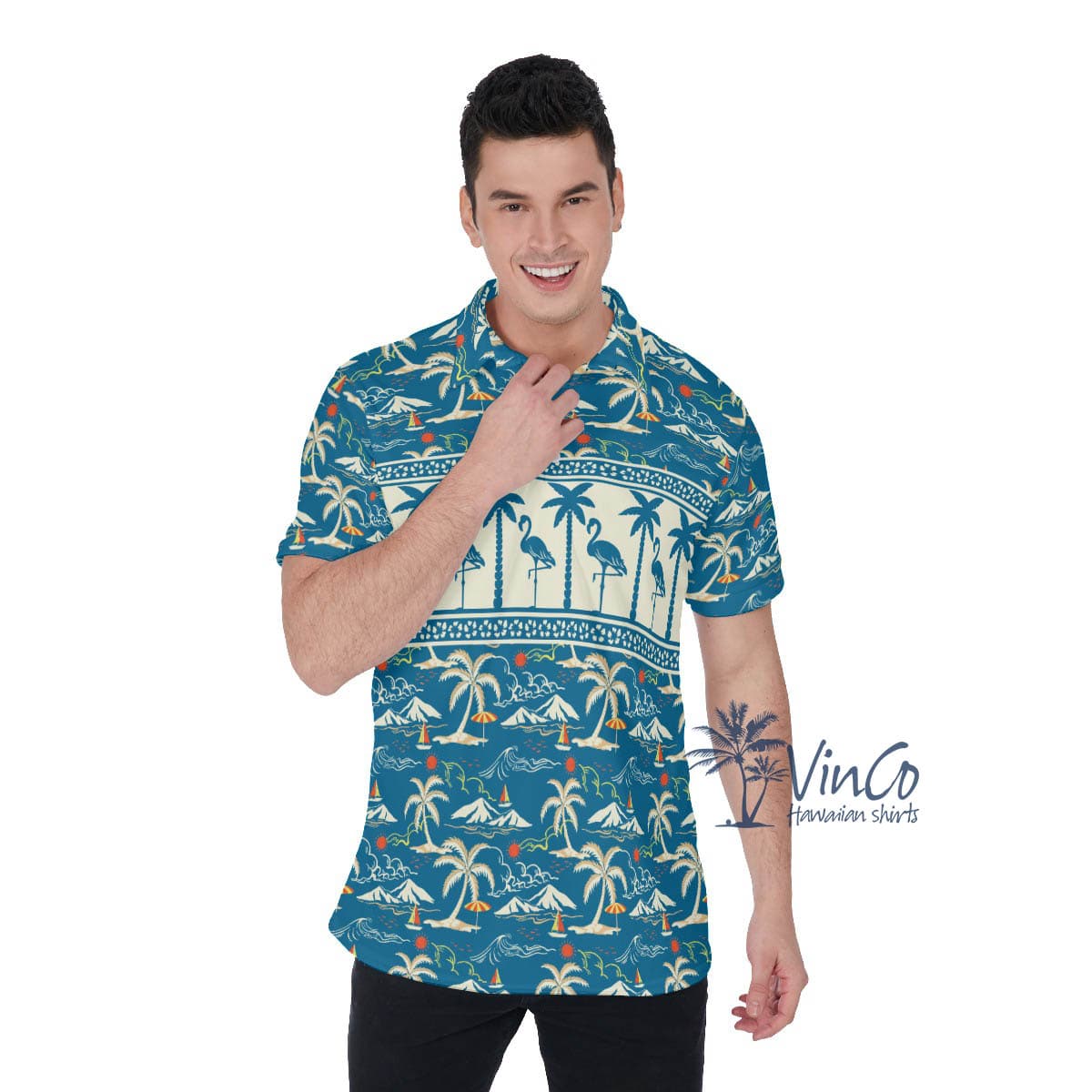 Flamingo Hawaiian Polo Golf Shirt For Men (4)