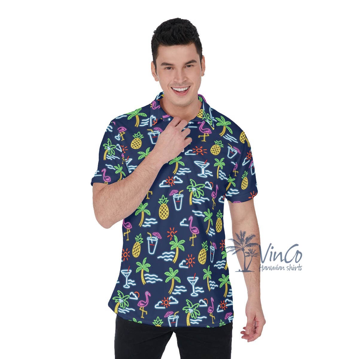 Flamingo Party Hawaiian Polo Shirt For Men (1)