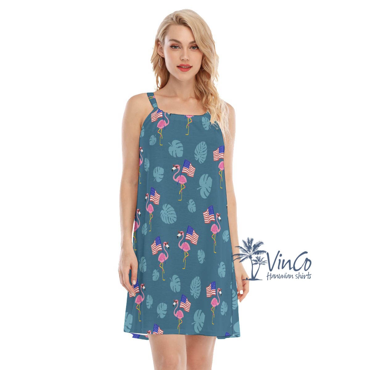 Flamingo Patriotic Hawaiian Dress For Women (1)