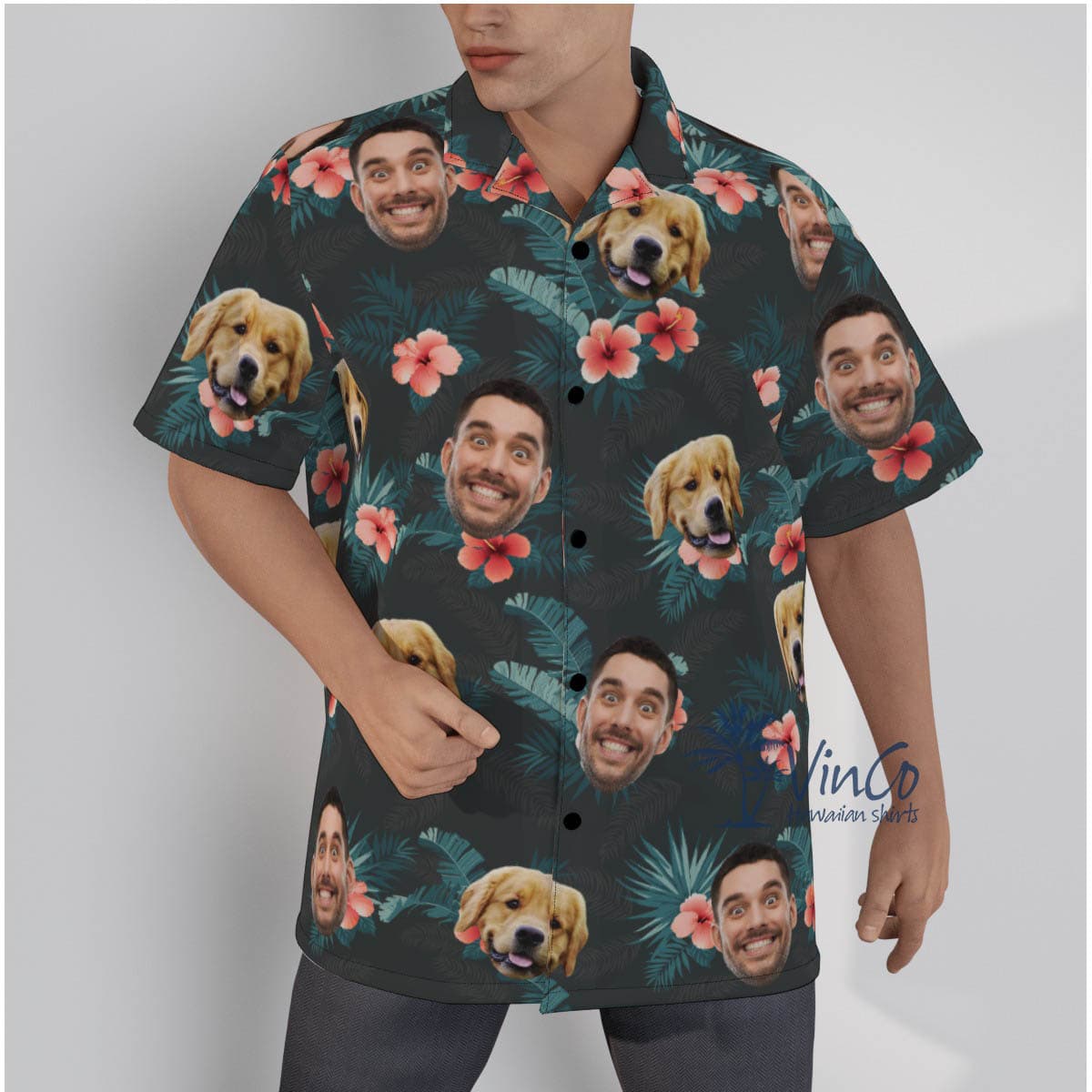 Floral Custom Dog Face Hawaiian Shirt (1)