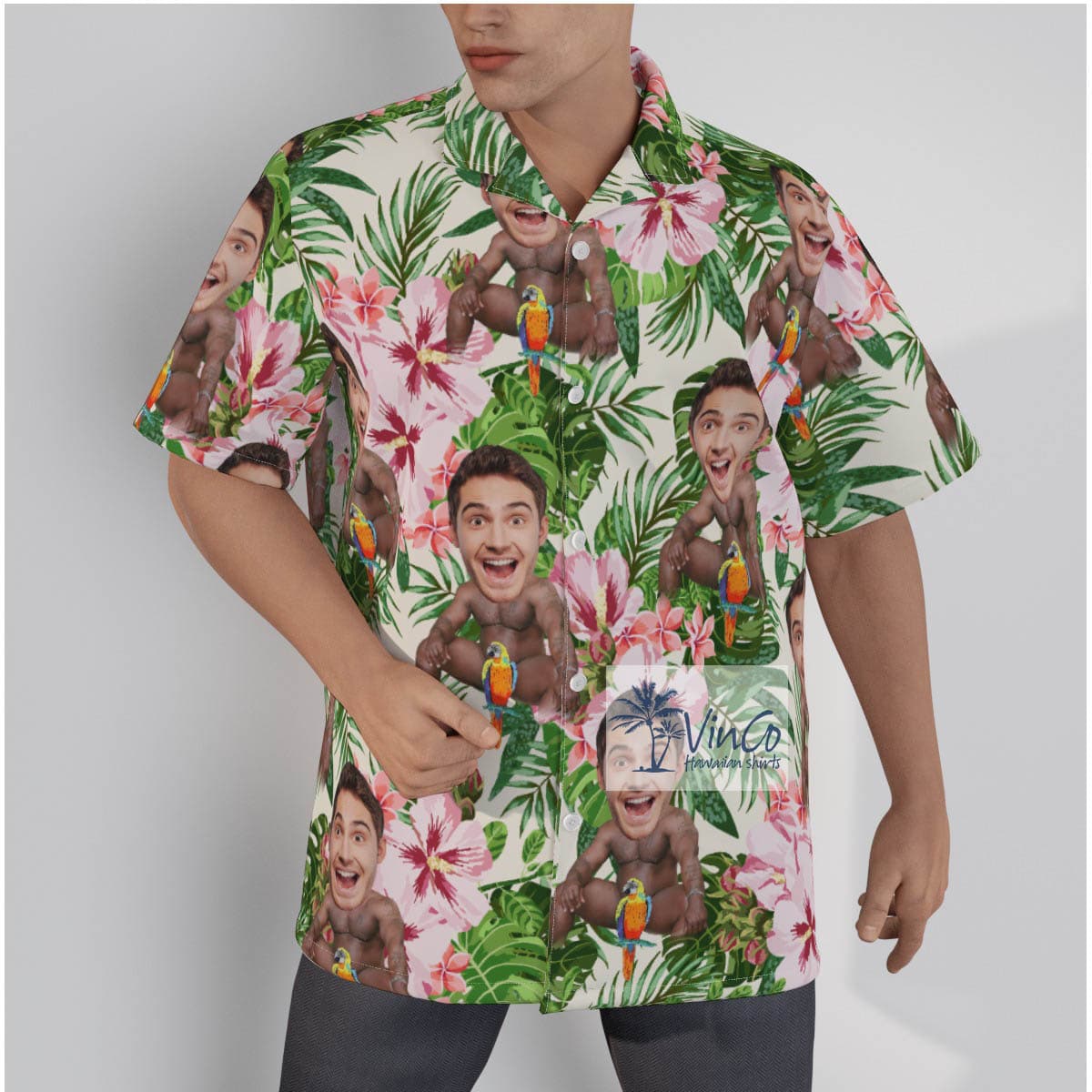 Floral Custom Face Barry Wood Button Shirt For Men (3)
