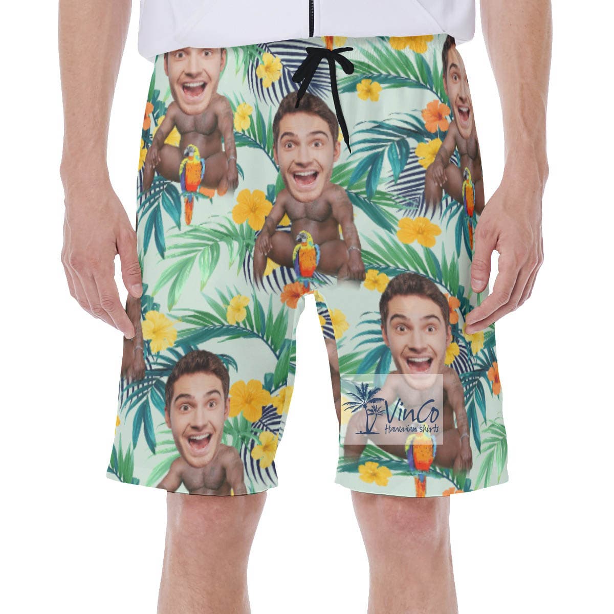 Floral Custom Face Barry Wood Men’s Swim Trunks (2)