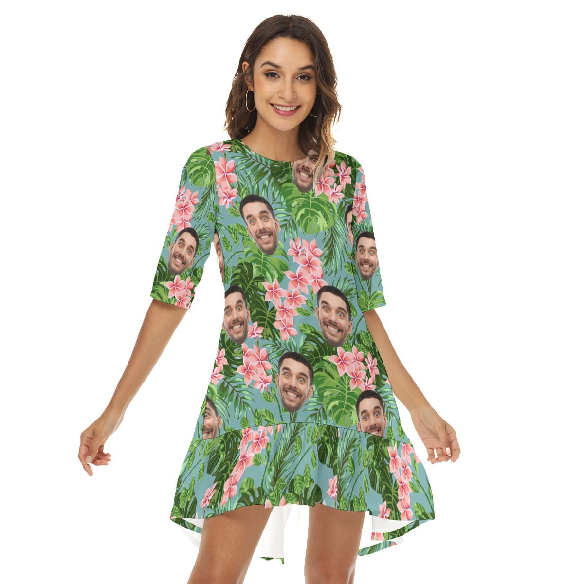 Floral Custom Face Hawaiian Dress For Summer (2)