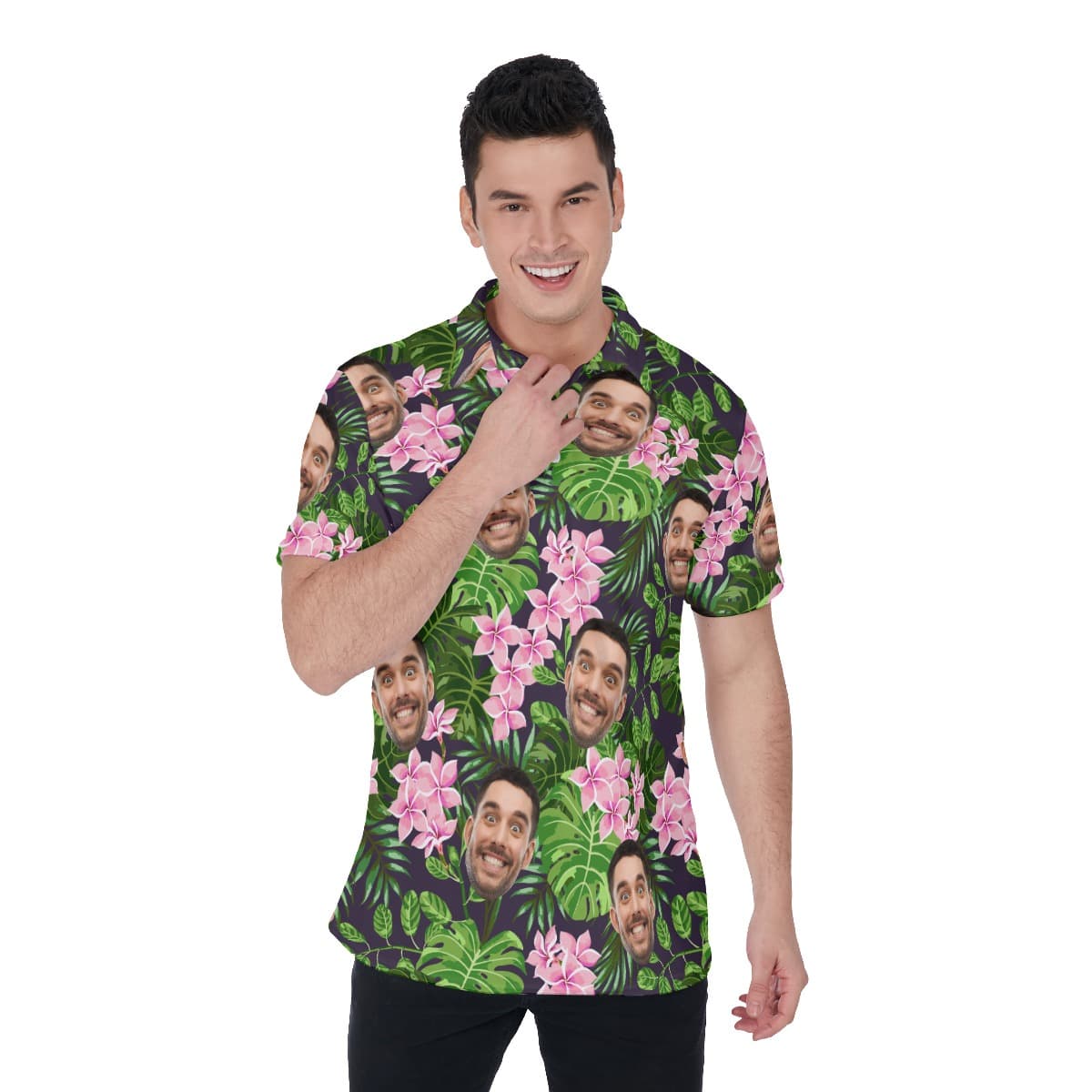 Floral Custom Hawaiian Polo Shirt With Faces For Men (1)