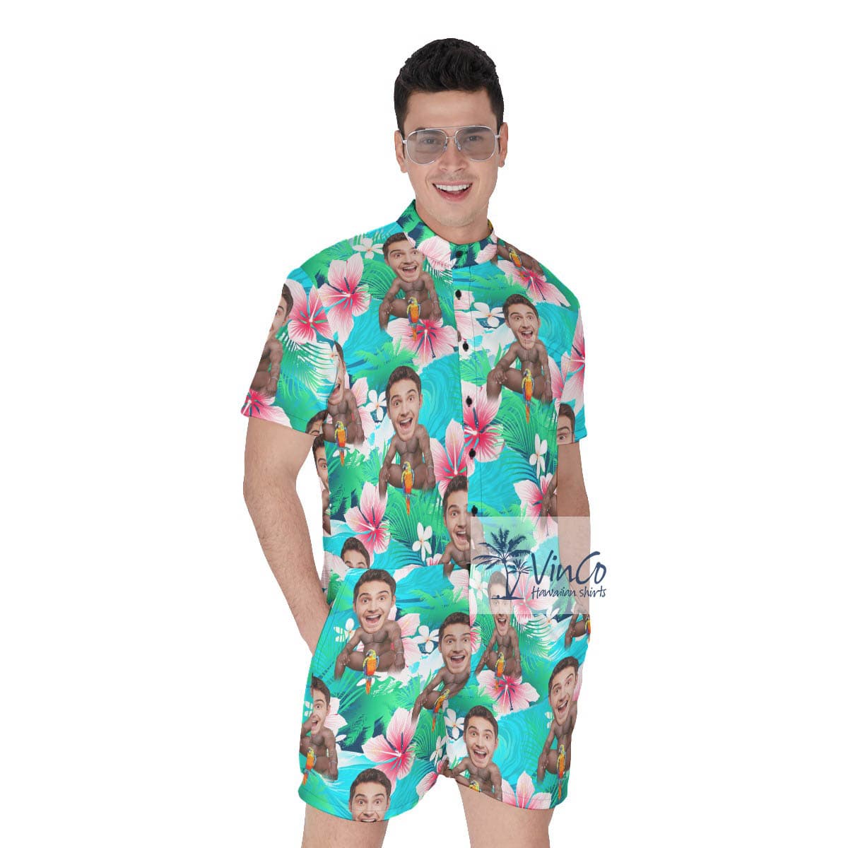 Floral Custom Tropical Romper For Men With Barry Wood Face (3)
