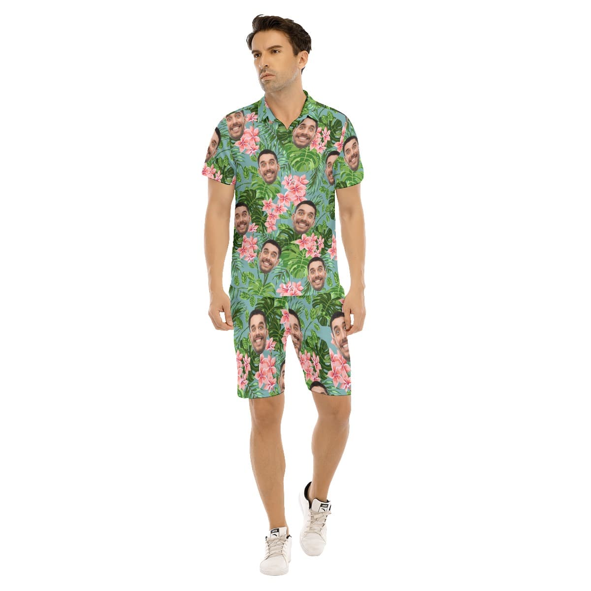 Floral Green Custom Face Hawaiian Outfits For Men (3)