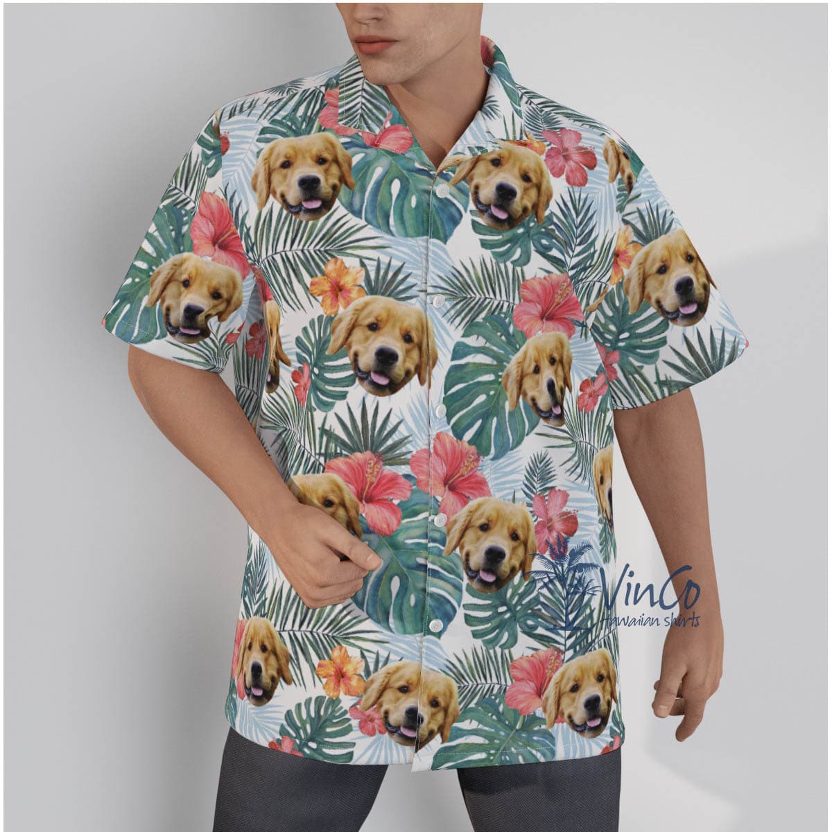 Floral Personalize Dog Face Hawaiian Shirt For Men (1)