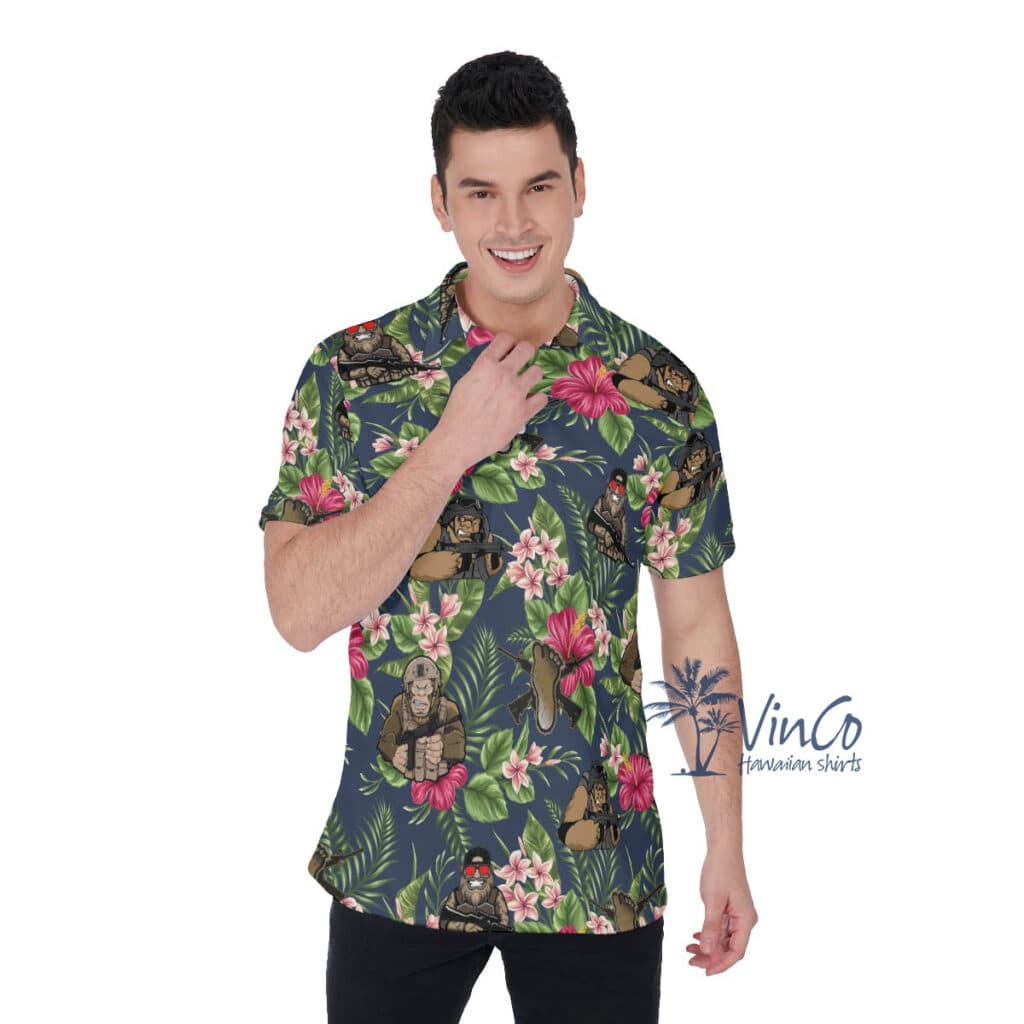 Floral Tacticals Bigfoot Hawaiian Polo Shirt For Men