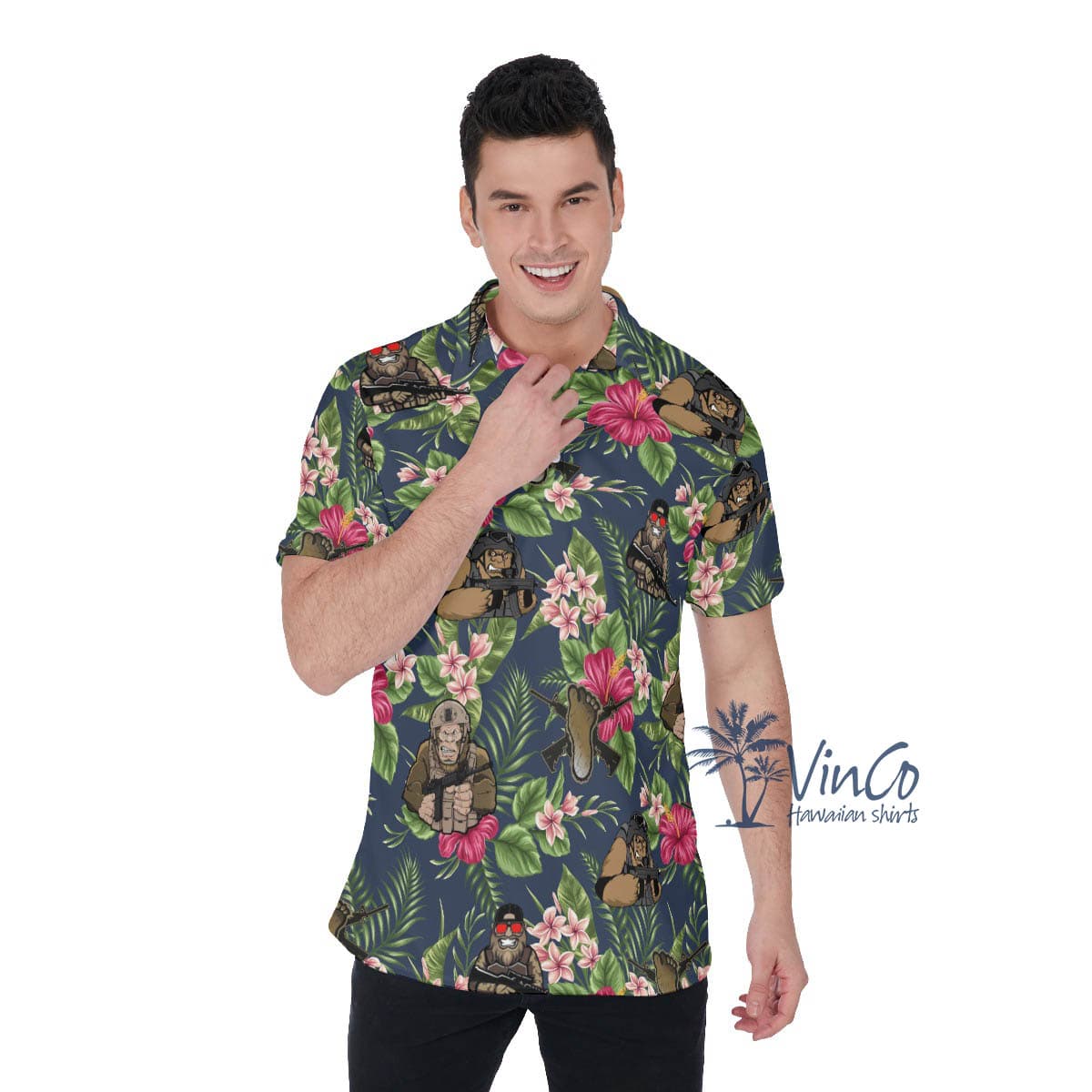 Floral Tacticals Bigfoot Hawaiian Polo Shirt For Men