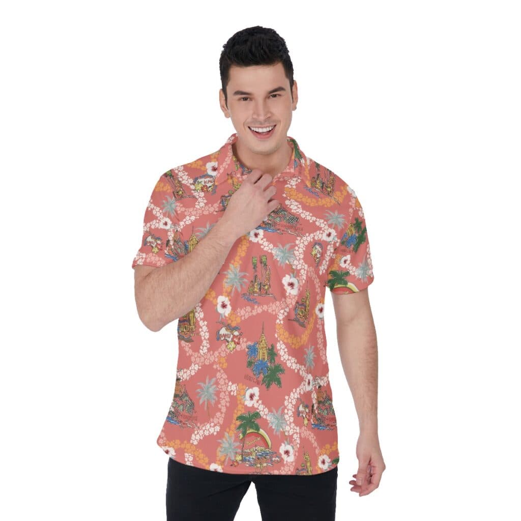 Floral Vintage Hawaii Landscape Golf Shirt For Men