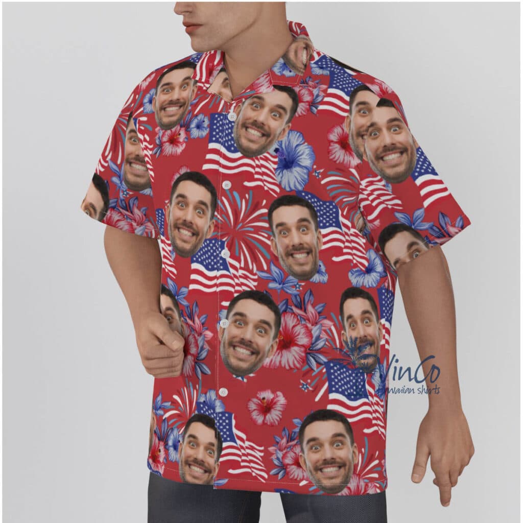 Funny American Flag Custom Face Patriotic Red Hawaiian Shirt