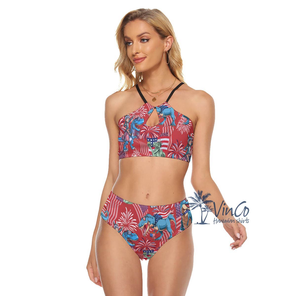 Funny Amerisaurus Rex Red Hawaiian Cami Keyhole Swimsuit For Summer