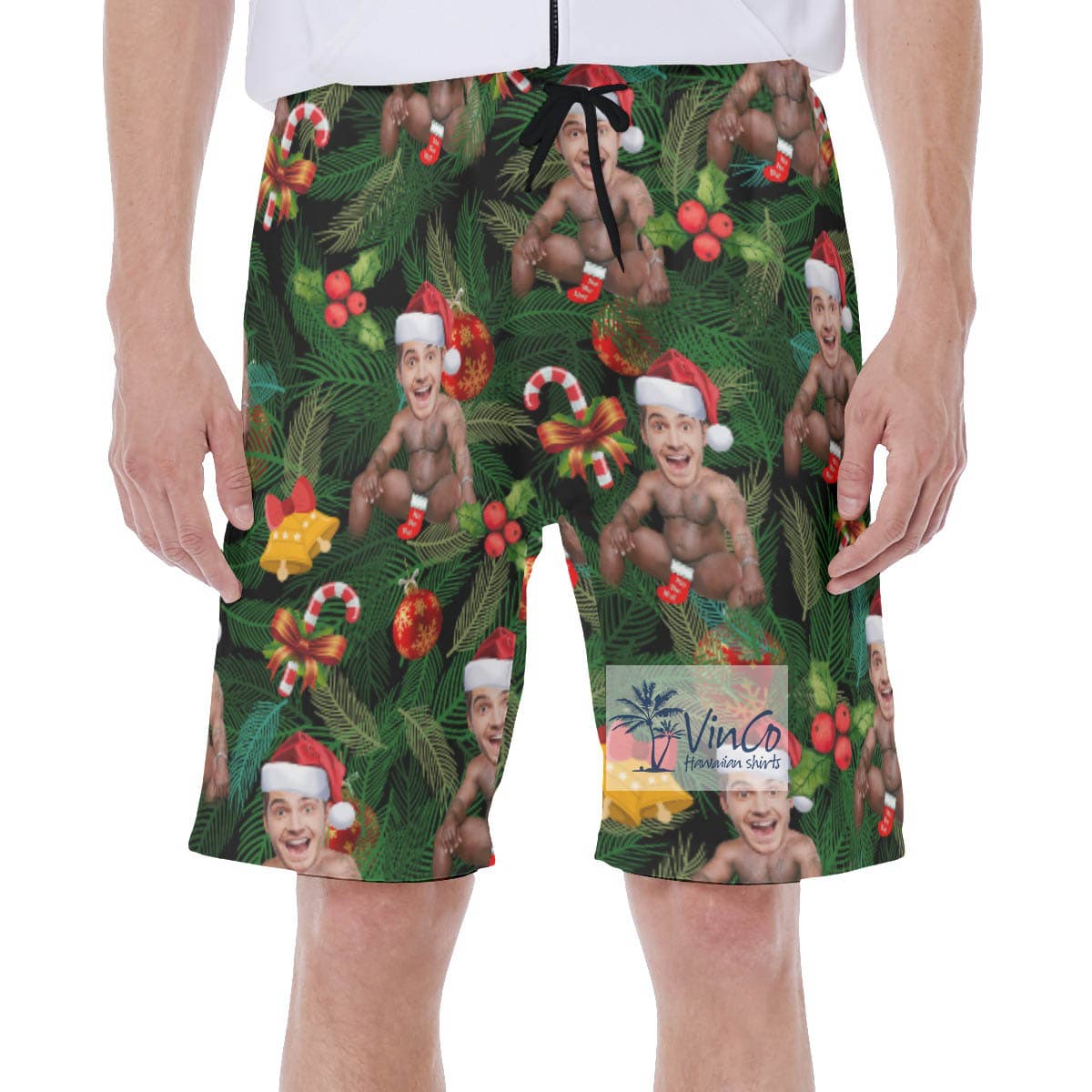 Funny Barry Wood Christmas Hawaiian Swim Trunks With Custom Face