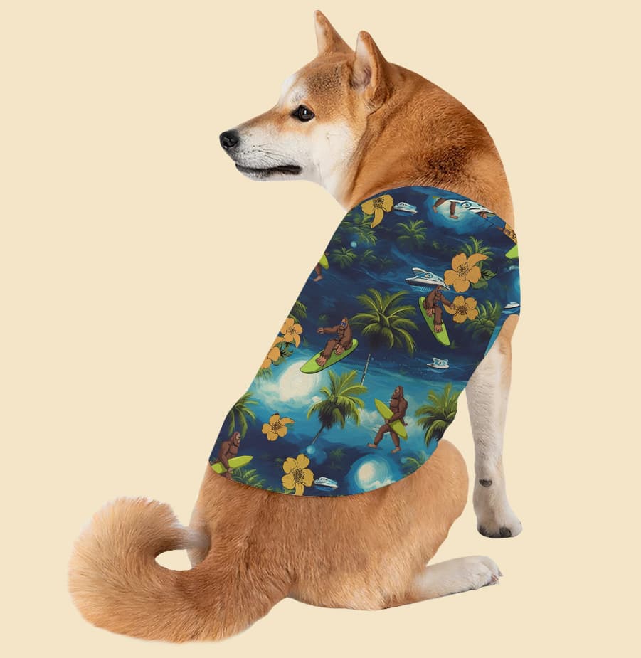 Funny Bigfoot Surfing Tropical Hawaiian Tank Top For Dog