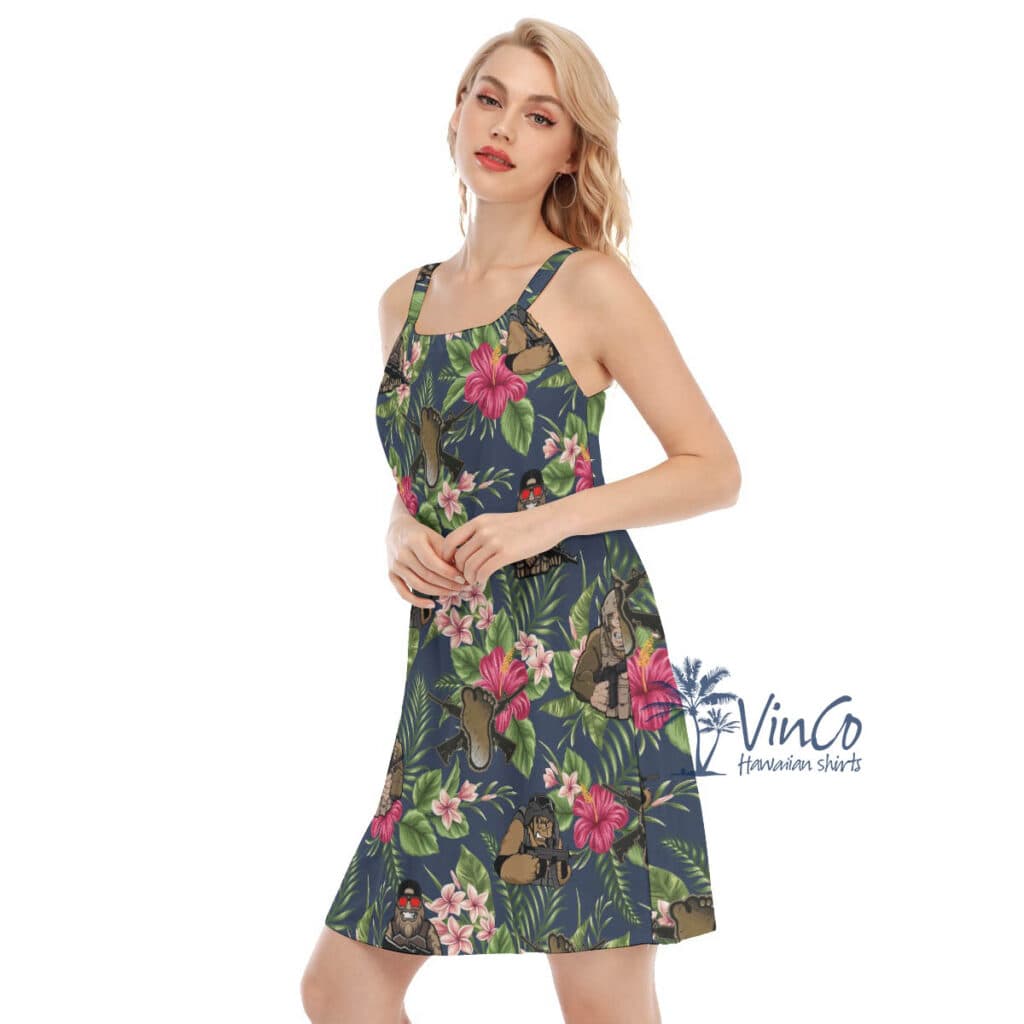 Funny Bigfoot Tactical Floral Hawaiian Dresses For Women