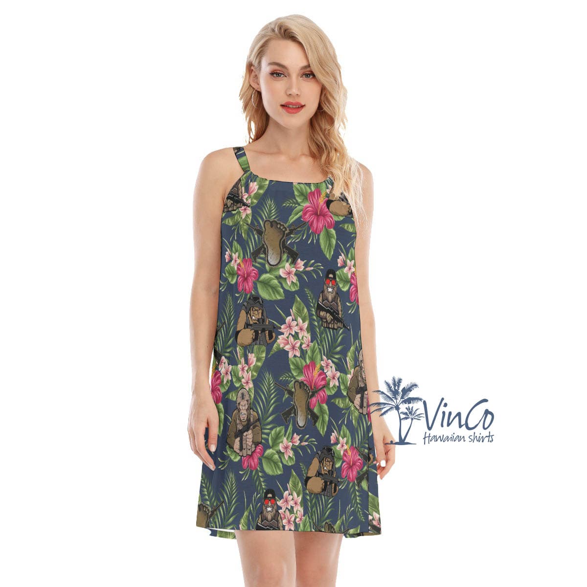 Funny Bigfoot Tactical Floral Hawaiian Dresses For Women (4)