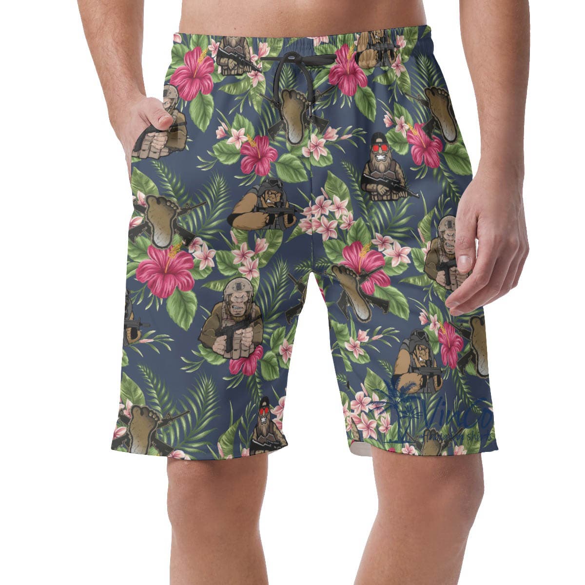 Funny Bigfoot Tacticals Floral Hawaiian Beach Shorts For Men