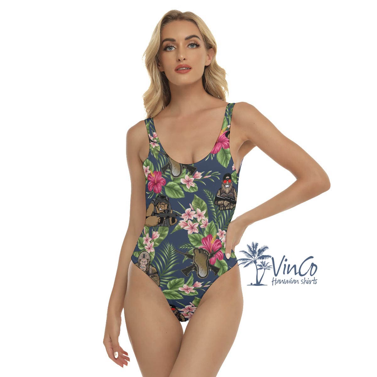 Funny Bigfoot Tacticals Floral Hawaiian Swimsuit For Summer