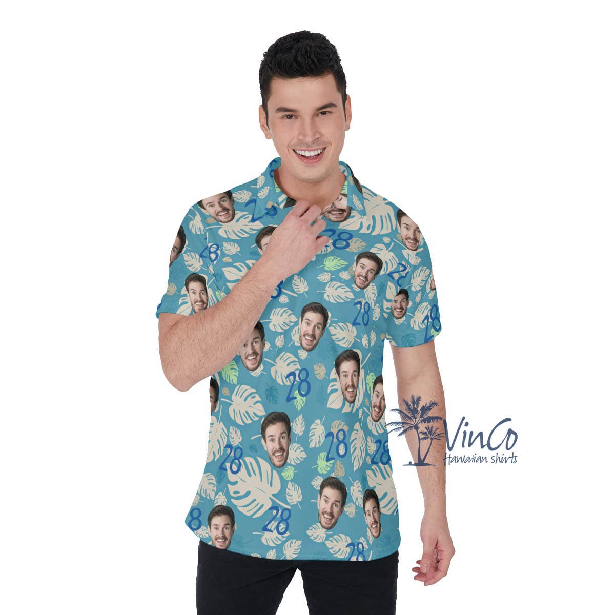 Funny Birthday Custom Hawaiian Polo Shirts With Face And Age