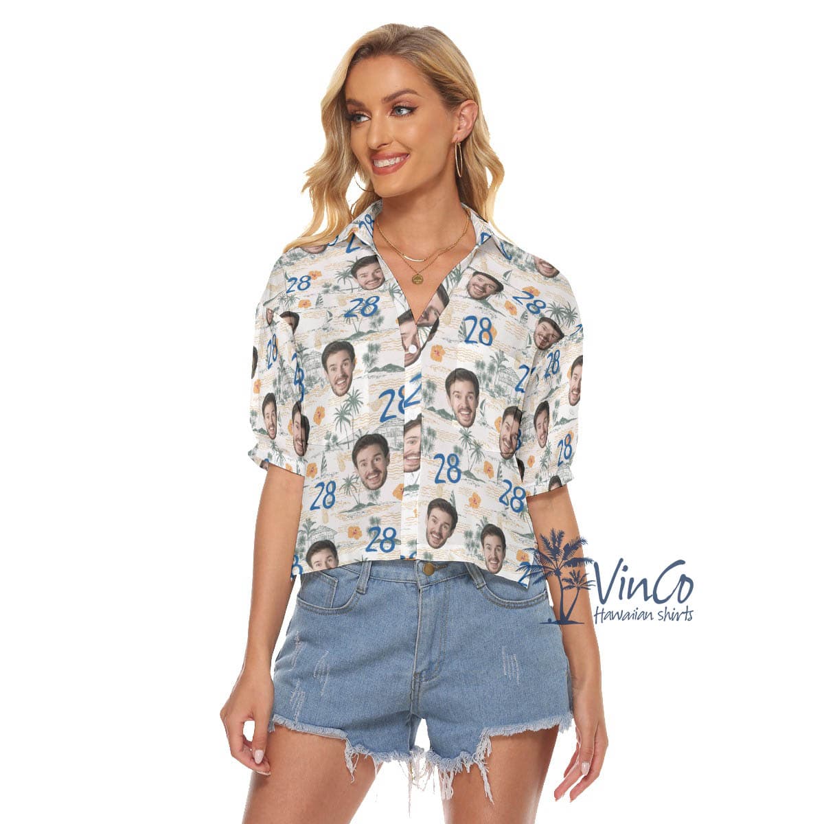 Funny Birthday Gift Custom Face Tropical Hibiscus Hawaiian Crop Top Shirt (4)