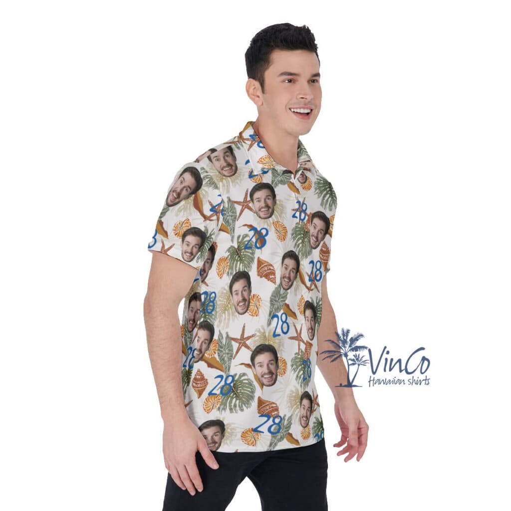 Funny Birthday Gift Custom Tropical Seashell Hawaiian Polo Shirt With Face And Age