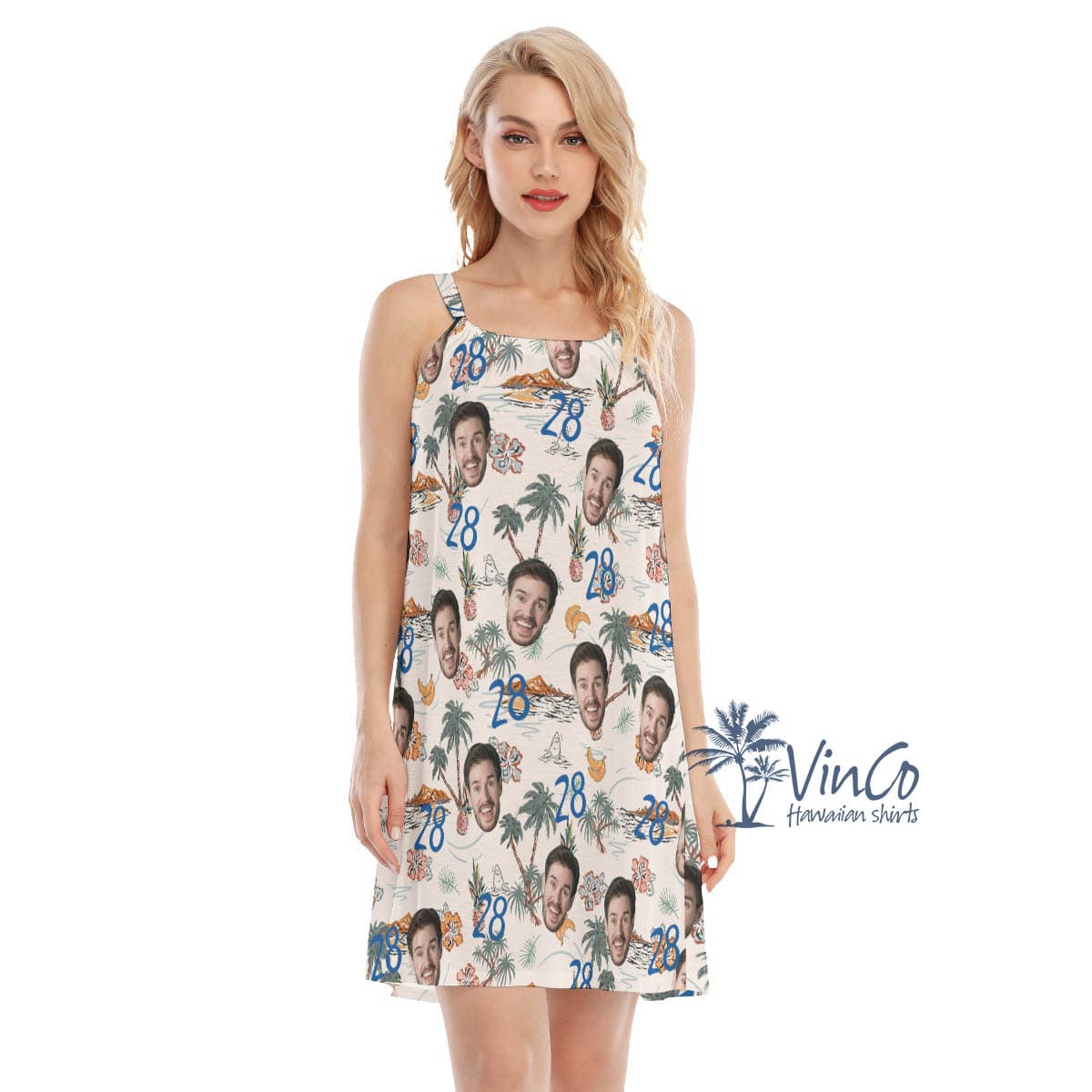 Funny Birthday Gift Tropical Hawaiian Cami Dress With Custom Face And Age (4)