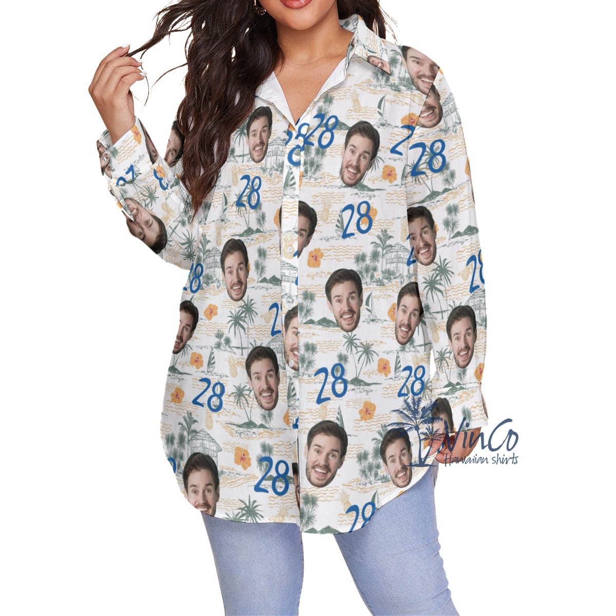 Funny Birthday Gift Tropical Palm Tree Hawaiian Plus Size Shirt With Custom Face