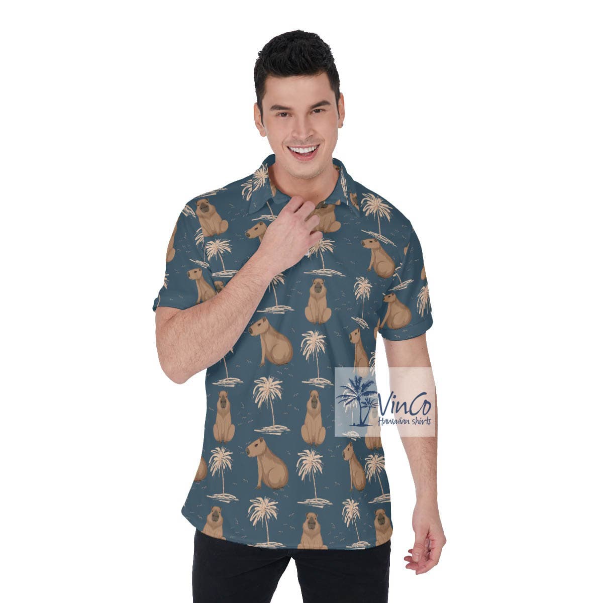 Funny Capybara Print Hawaiian Polo Shirt For Men (2)