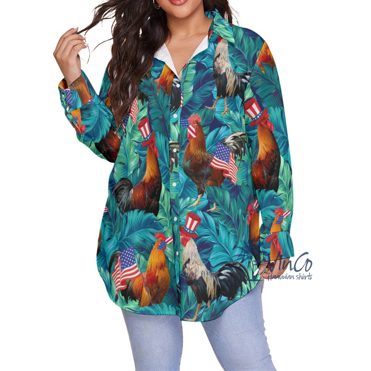 Funny Chicken 4th Of July Hawaiian Plus Size Shirt For Women