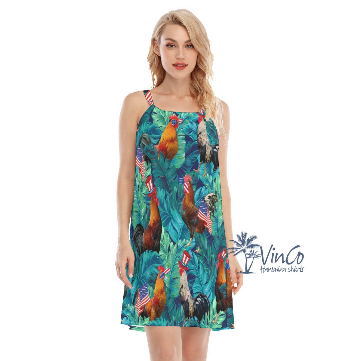 Funny Chicken With American Hat Women’s Hawaiian Dress (4)