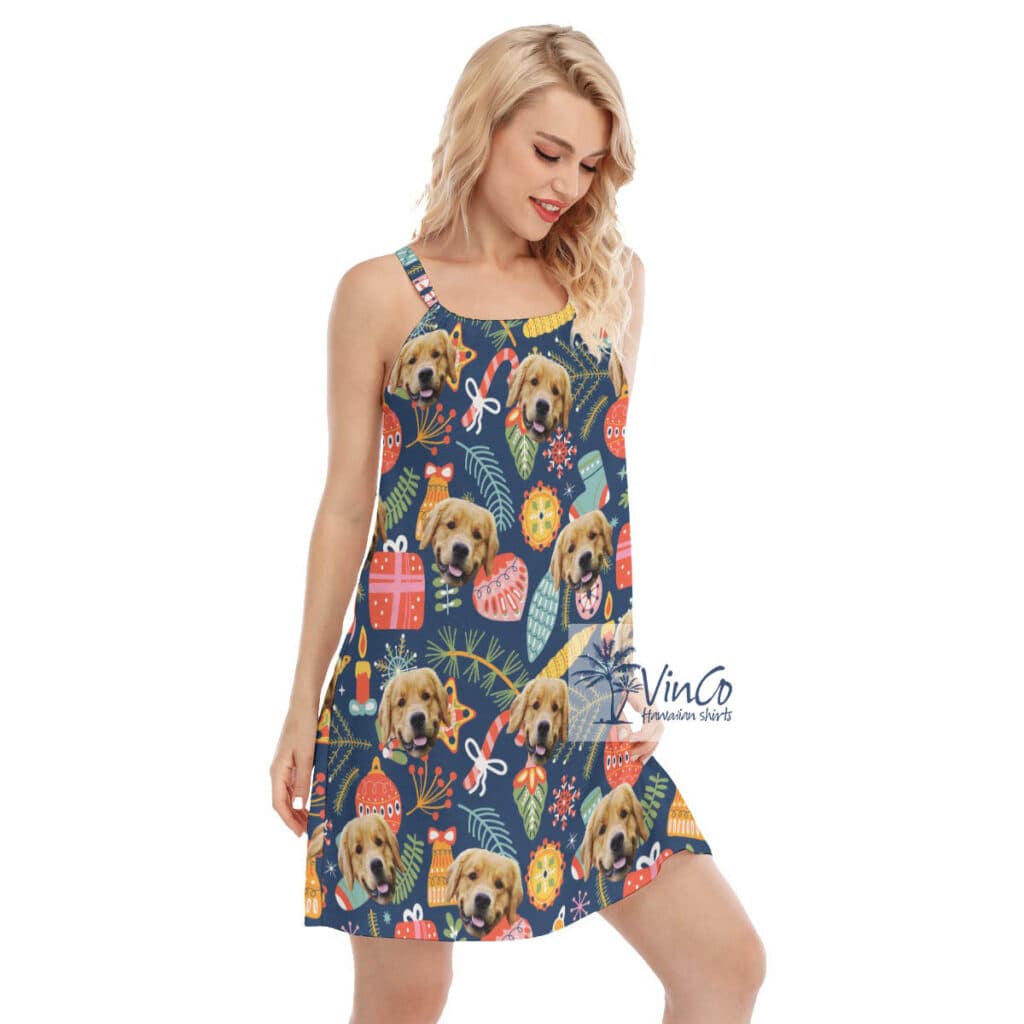 Funny Christmas Aloha Cami Dress With Custom Dog Face