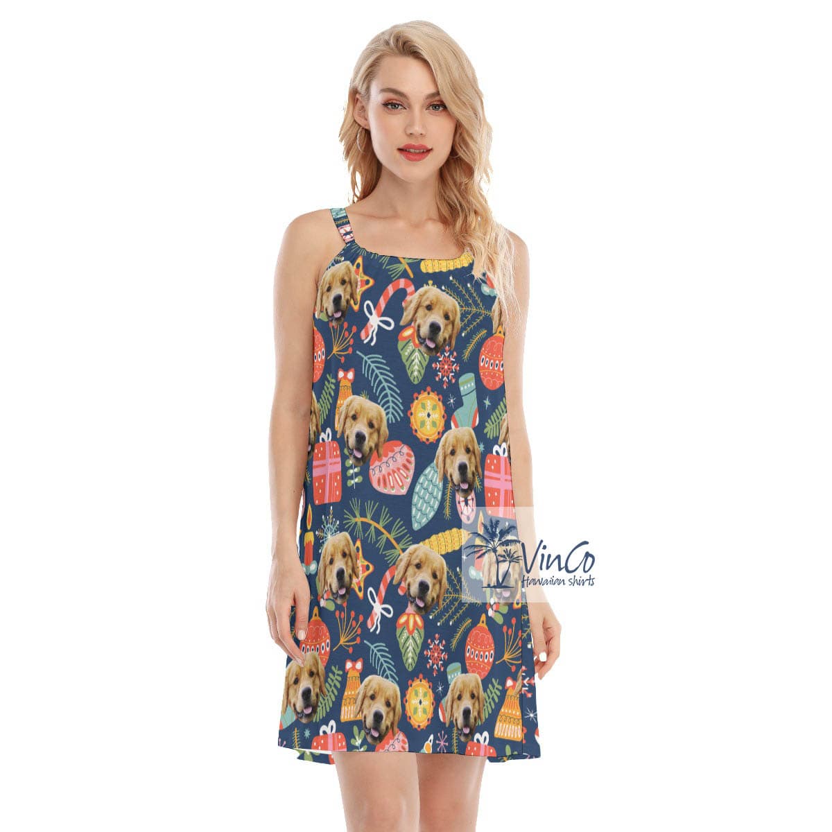 Funny Christmas Aloha Cami Dress With Custom Dog Face (4)