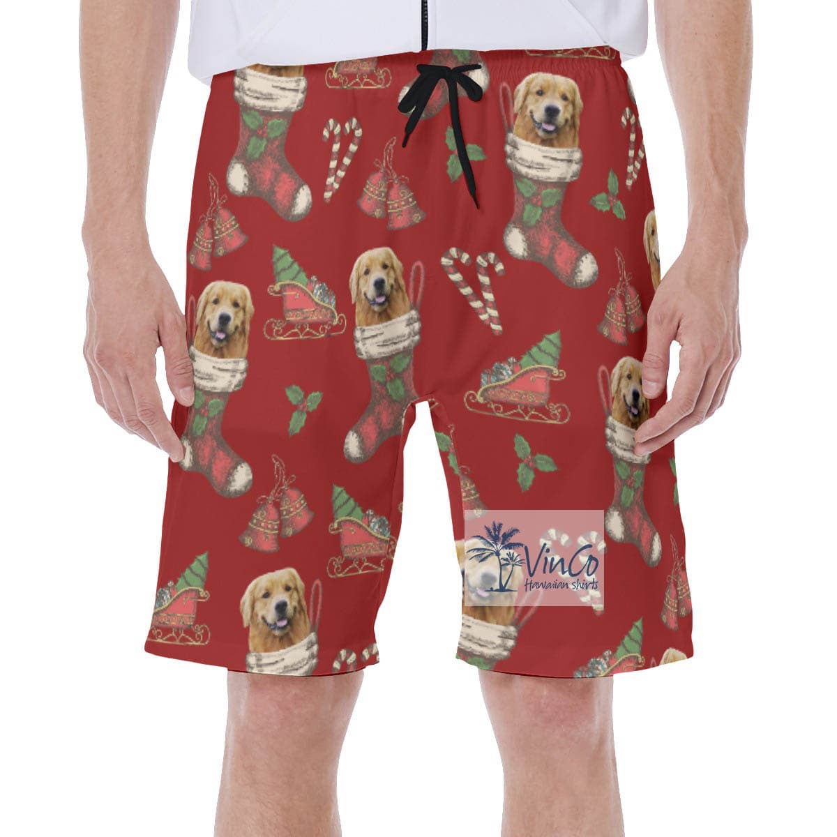 Funny Christmas Hawaiian Swim Trunks With Custom Dog Face