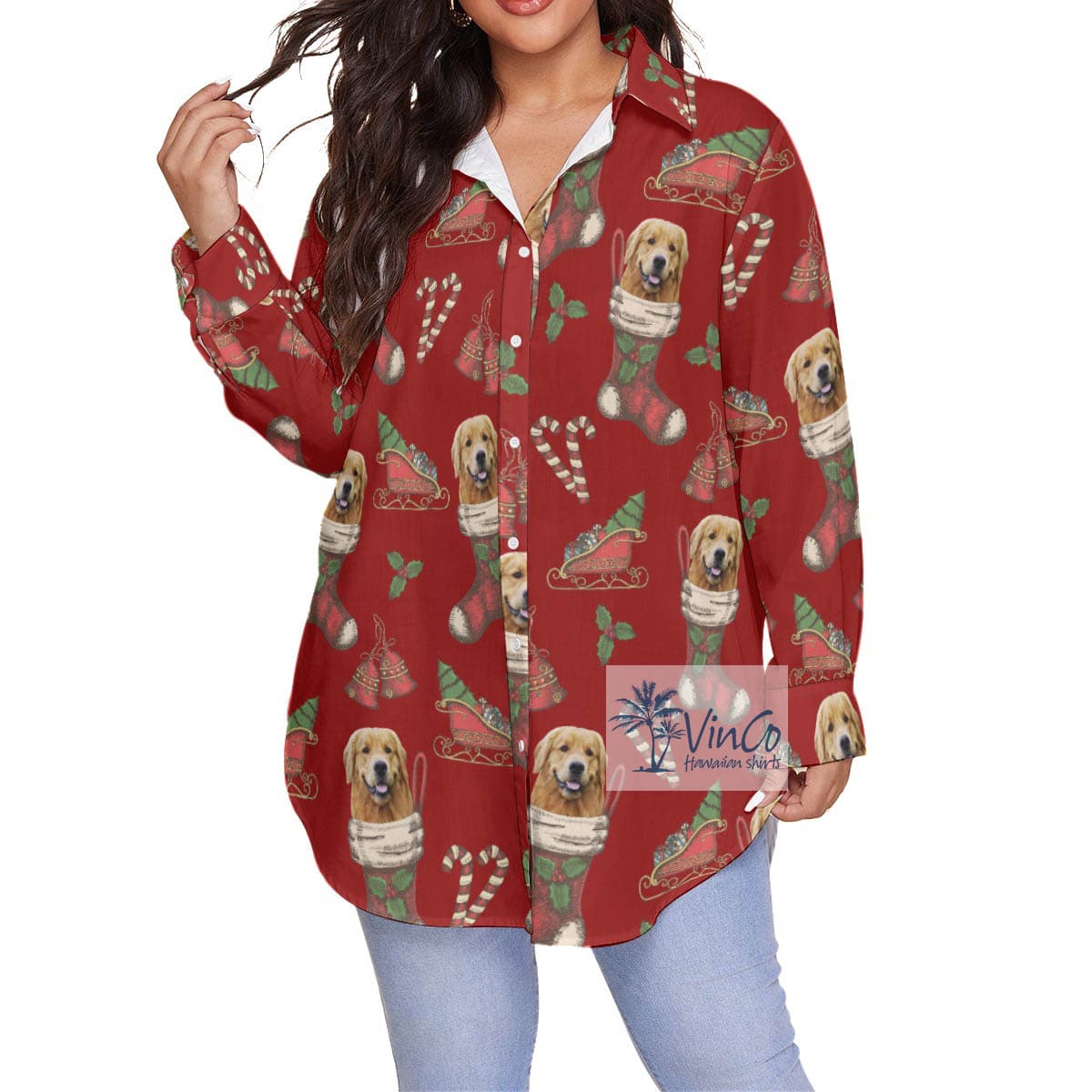 Funny Christmas Plus Size Hawaiian Shirt With Custom Dog Face