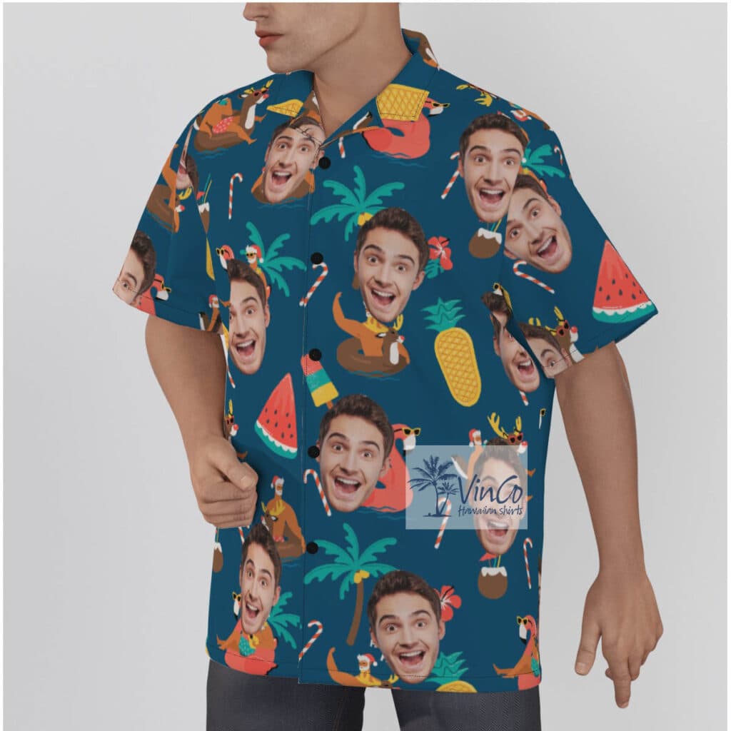 Funny Christmas Santa On Swimming Pool Tropical Hawaiian Shirt With Custom Face