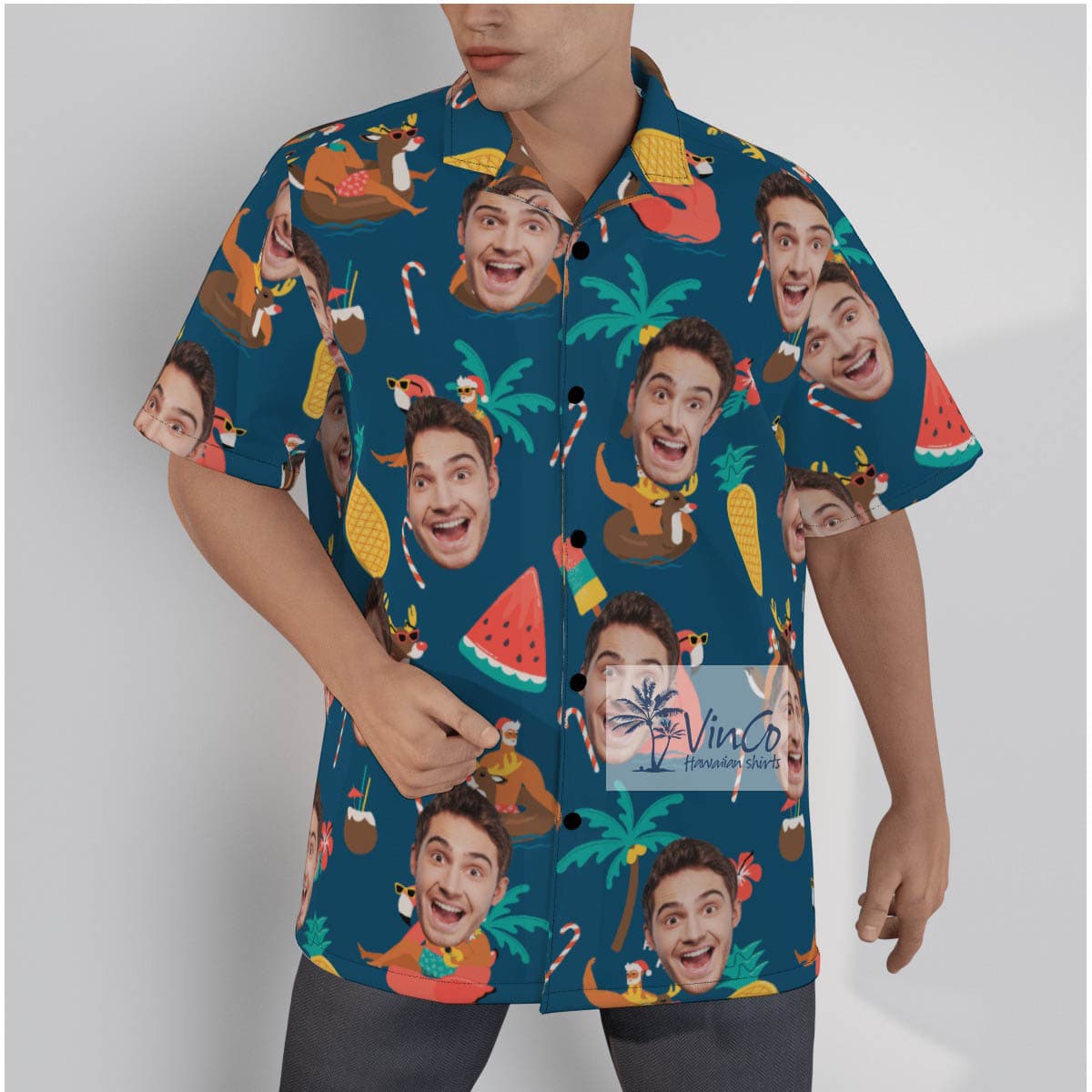 Funny Christmas Santa On Swimming Pool Tropical Hawaiian Shirt With Custom Face