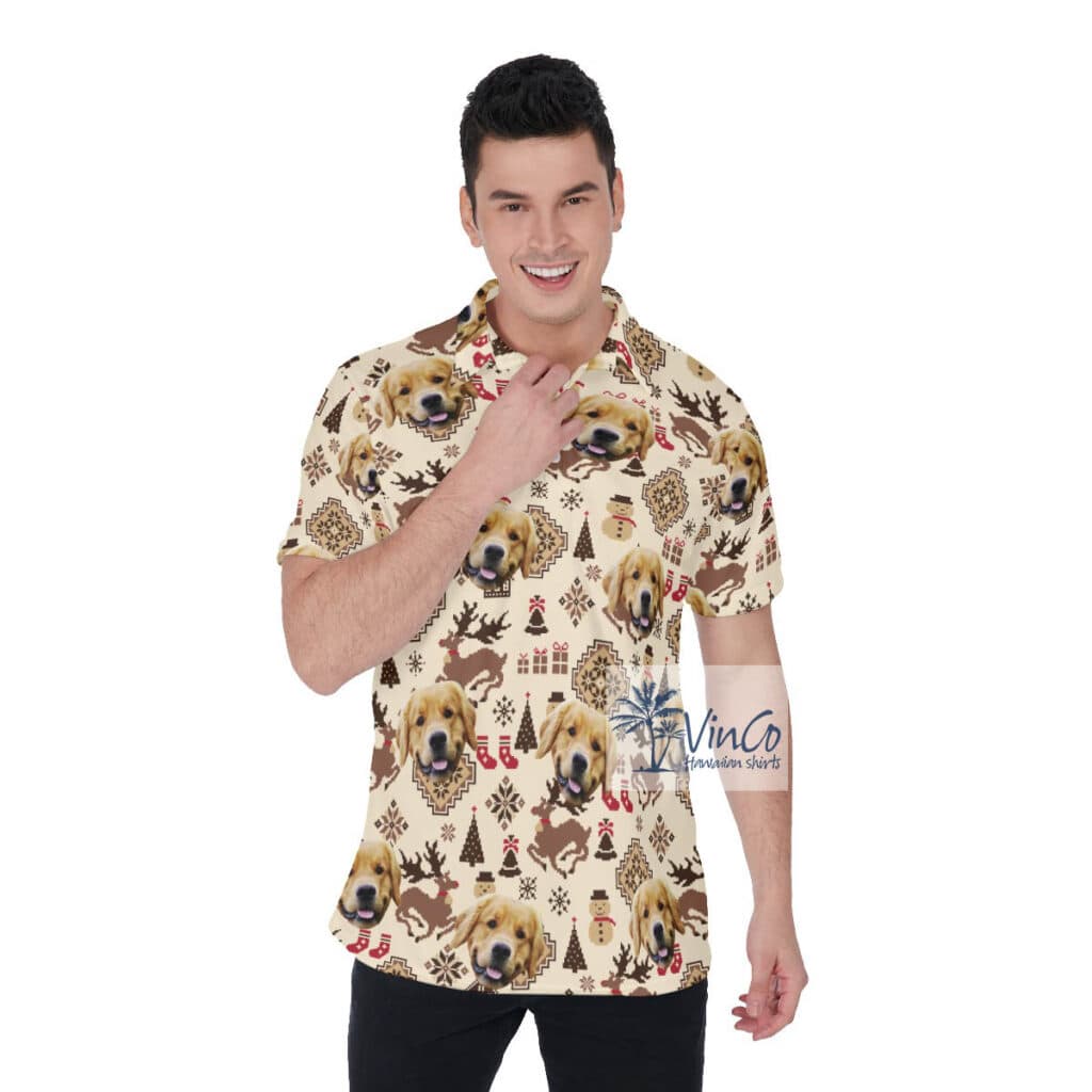 Funny Christmas Ugly Hawaiian Polo Shirt With Custom Dog Face