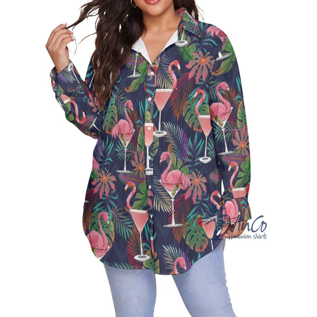 Funny Cocktails Flamingo Tropical Hawaiian Plus Size Shirt For Women
