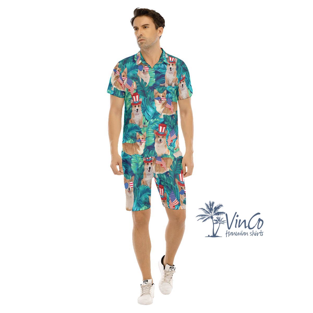 Funny Corgi 4th Of July Hawaiian Shirt And Matching Shorts For Men (1)