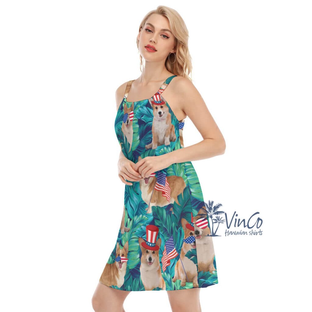 Funny Corgi 4th Of July Tropical Summer Hawaiian Dresses