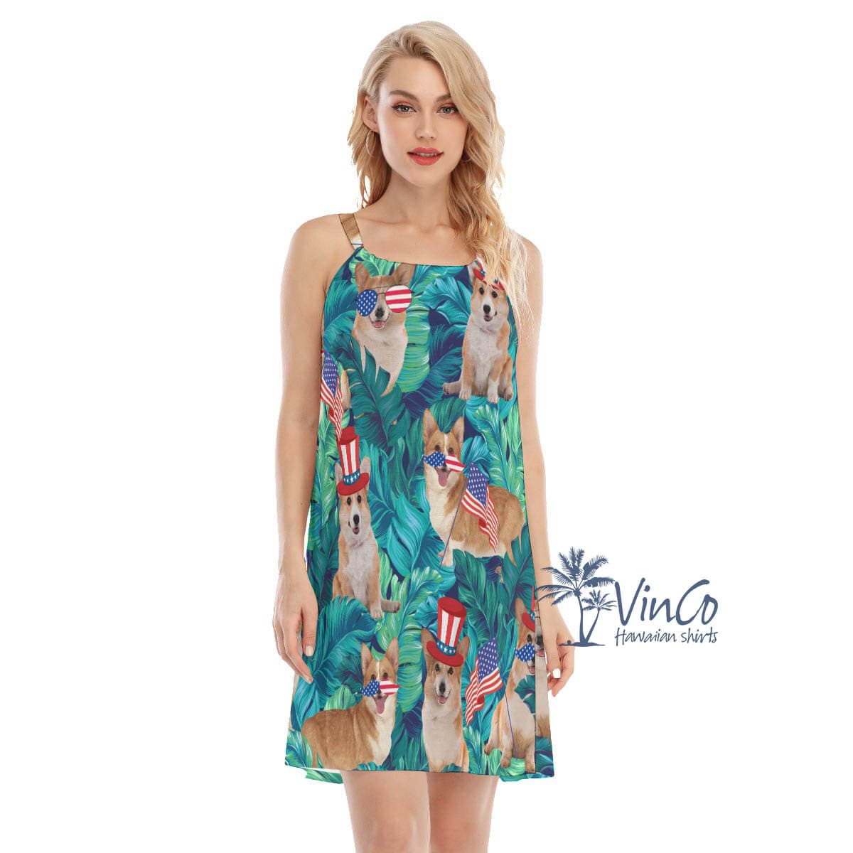 Funny Corgi 4th Of July Tropical Summer Hawaiian Dresses (4)
