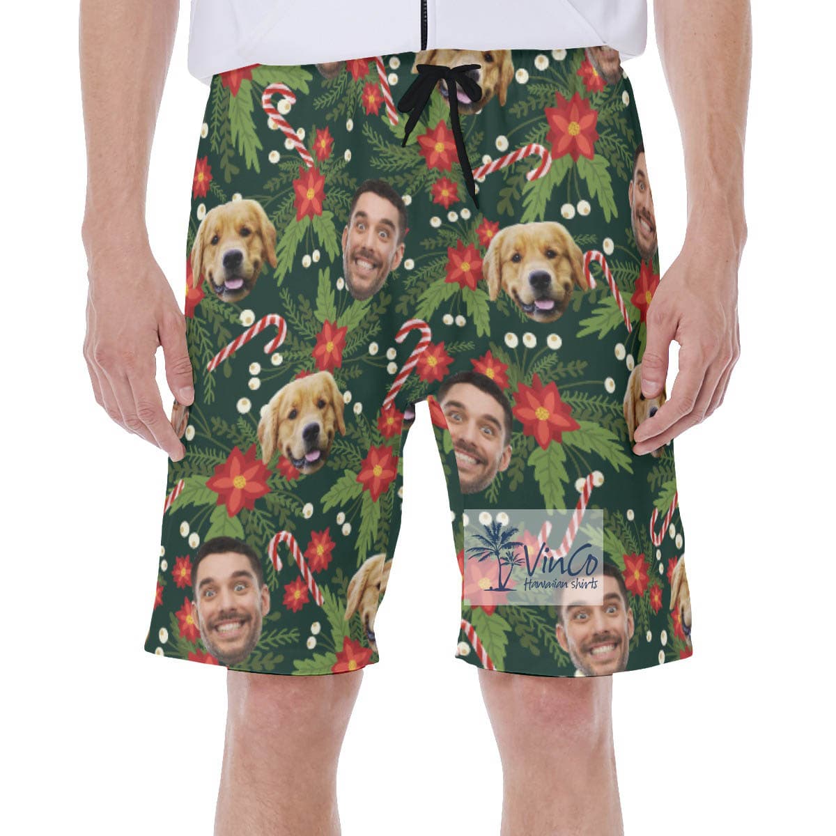Funny Custom Christmas Hawaiian Swim Trunks With 2 Faces
