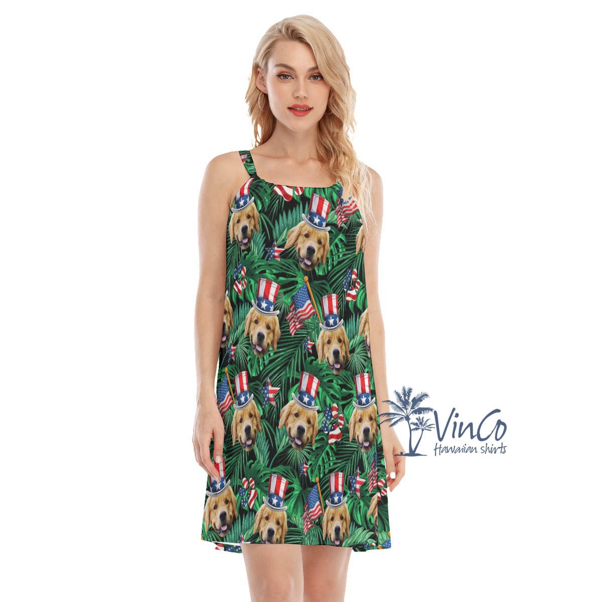 Funny Custom Dog Face 4th Of July Hawaiian Dresses For Women (4)